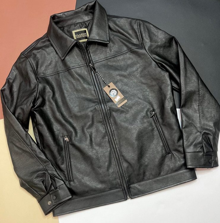 کاپشن چرم مردانه مدل یقه دار