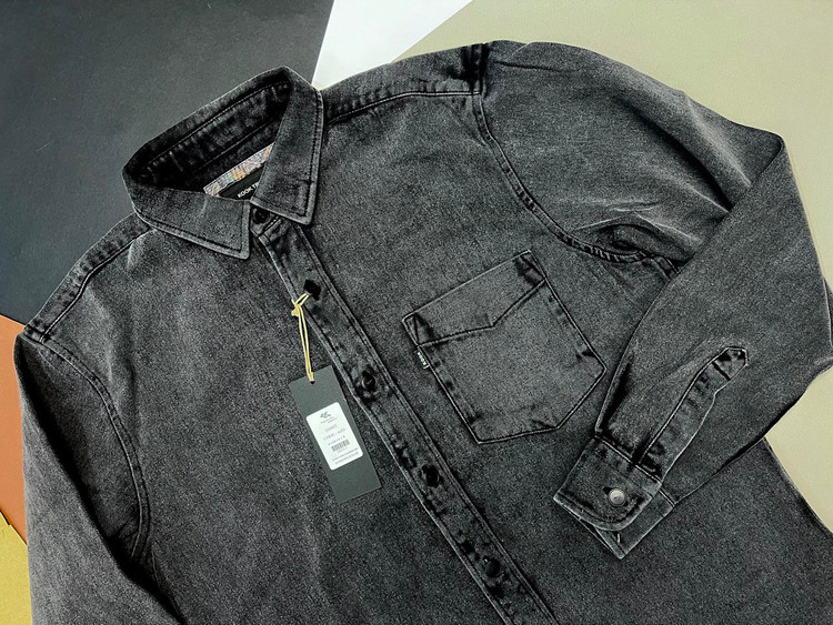 پیراهن جین ضخیم پاییزی خاکستری مردانه با پارچه ترک و طراحی تکجیب