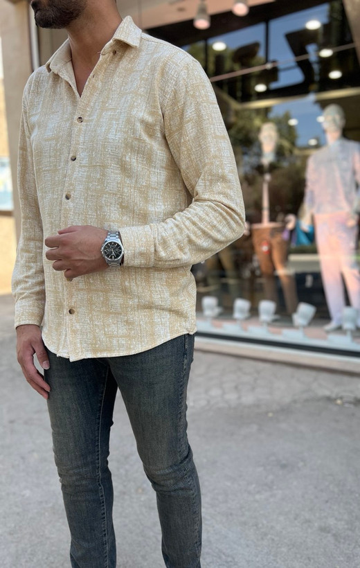 پیراهن مردانه آستین بلند با پارچه بوکله ترک بسیار نرم و لطیف