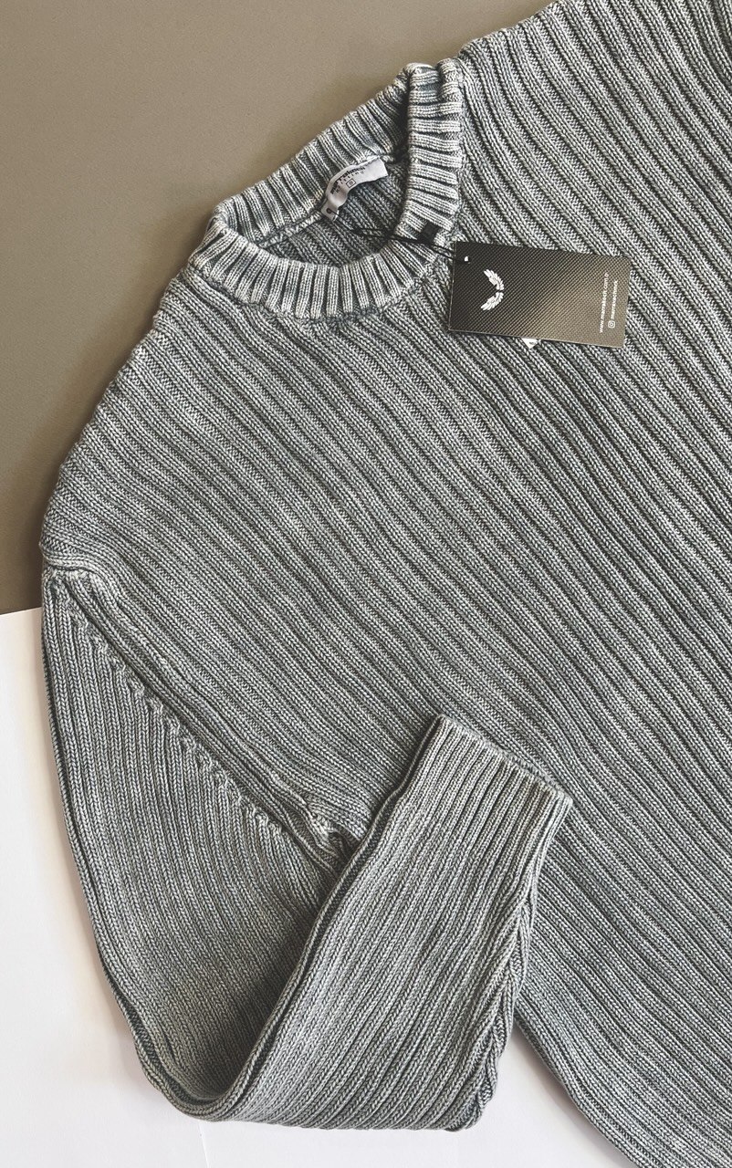 پلیور بافت مردانه یقه‌گرد ترک کشسان با بافت راه‌راه