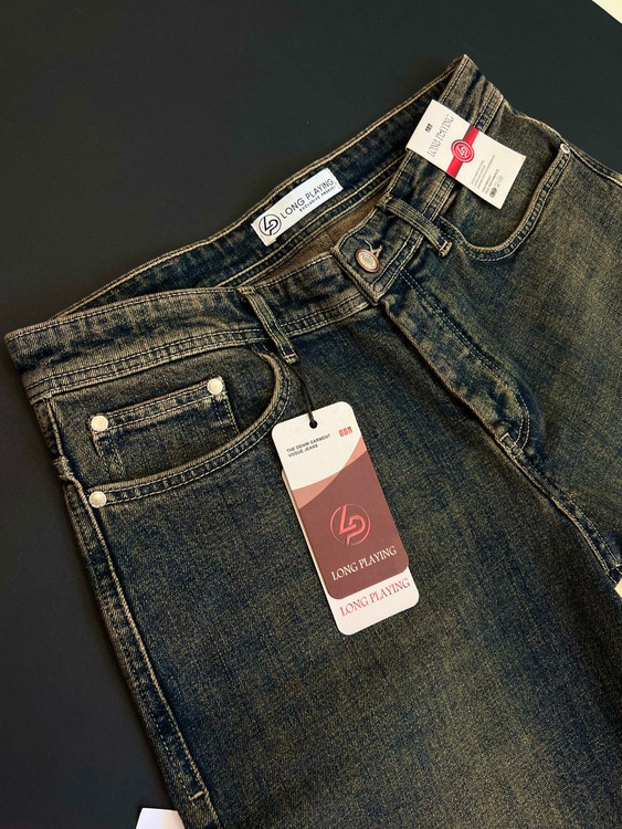 شلوار جین مردانه اسپرت مدل Mini رنگ سرمهای کرم از پارچه لی کشی کجراه