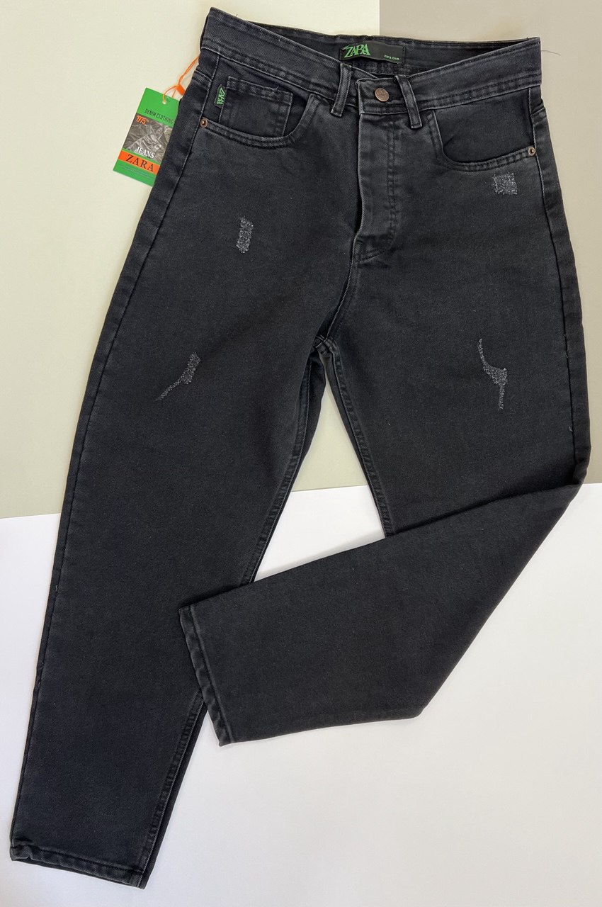 شلوار لی مام فیت مردانه نوک‌مدادی زاپ‌دار از پارچه کج‌راه با فاق بلند و دوخت مقاوم