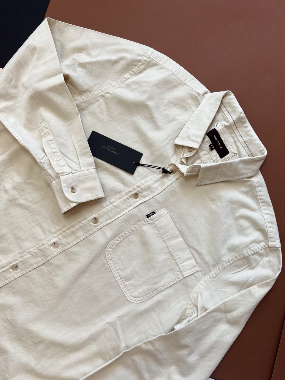 پیراهن مردانه کتان تک‌جیب پارچه کج راه ترک