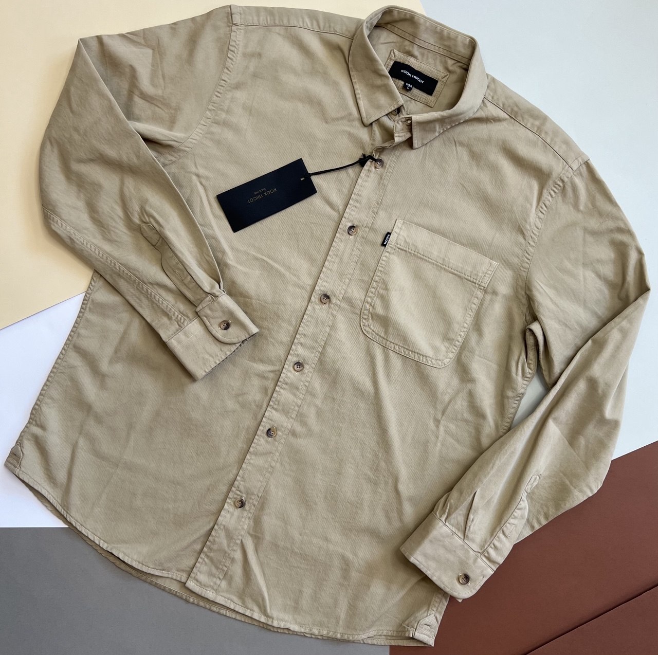 پیراهن مردانه کتان تک‌جیب پارچه کج راه ترک