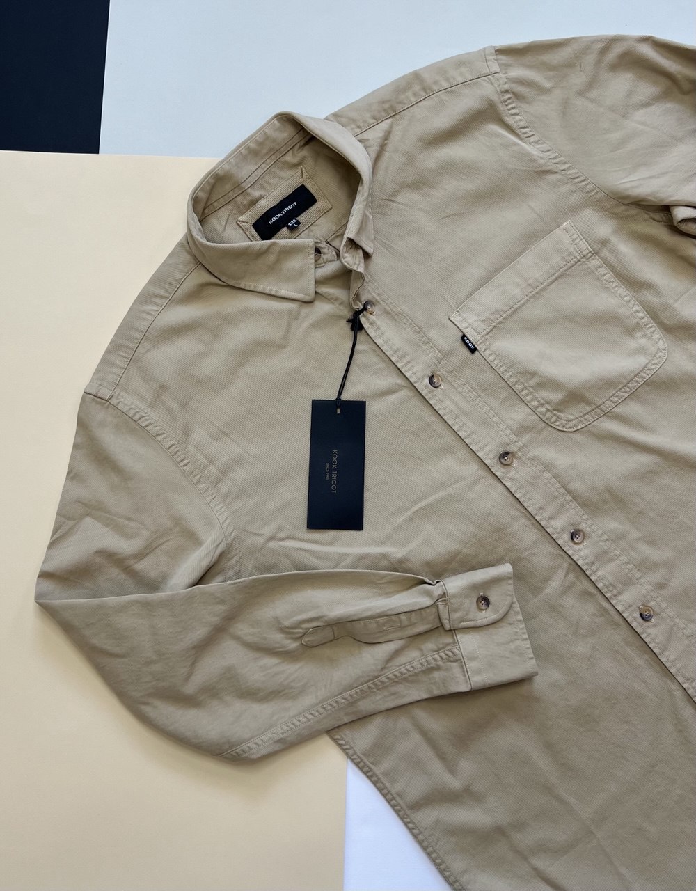 پیراهن مردانه کتان تک‌جیب پارچه کج راه ترک