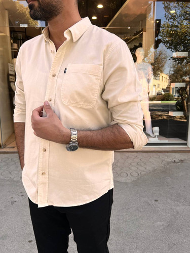 پیراهن مردانه کتان تکجیب پارچه کج راه ترک