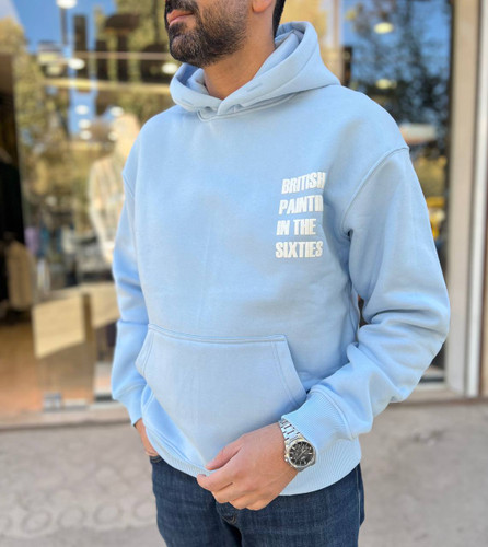 هودی مردانه دورس سهنخ داخل کرک رنگ آبی روشن با چاپ British Painting