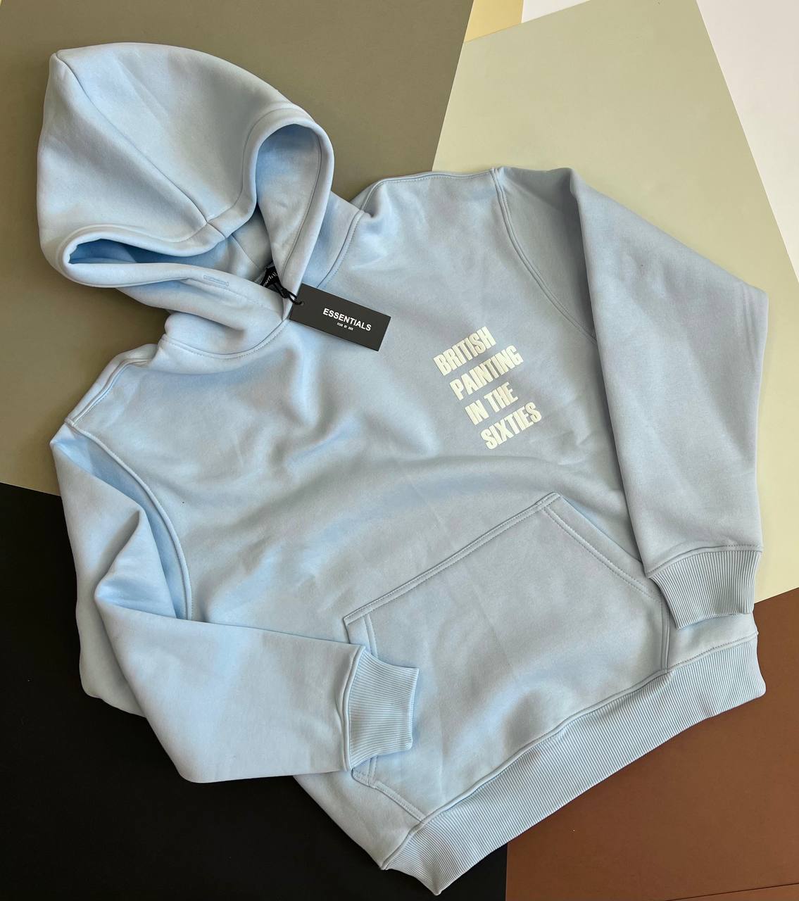 هودی مردانه دورس سه‌نخ داخل کرک رنگ آبی روشن با چاپ British Painting