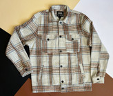 کت پشمی چهارخانه پاییزی مردانه زارا – رنگ استخوانی با خطوط قهوهای و آبی