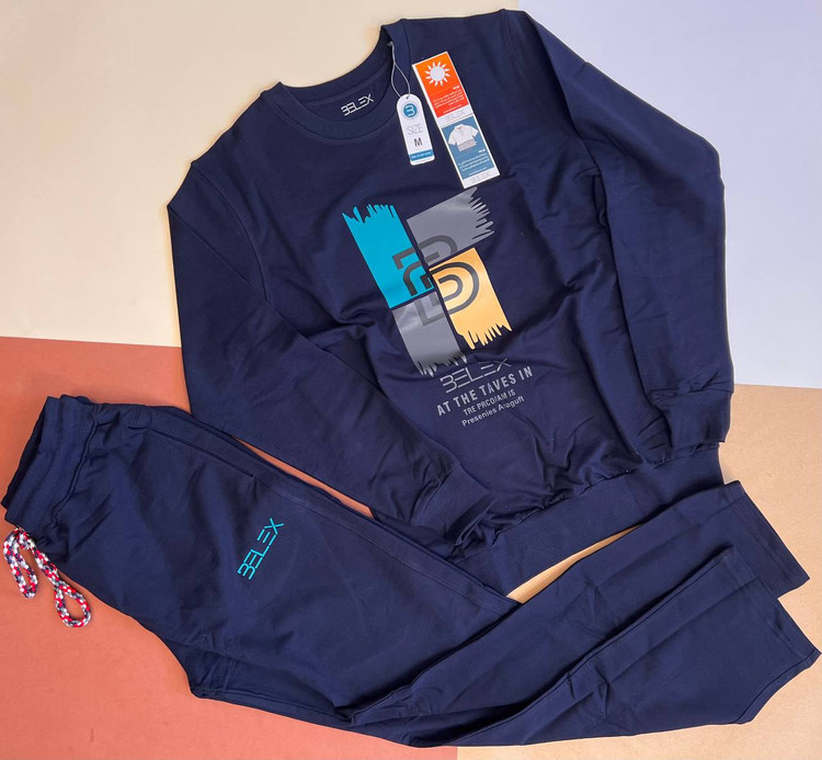 ست مردانه بلوز و شلوار سرمهای بیلکس با چاپ گرافیکی و شلوار راحتی