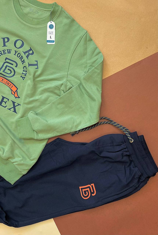 ست مردانه بلوز و شلوار سرمهای بلکس با چاپ گرافیکی و شلوار راحتی