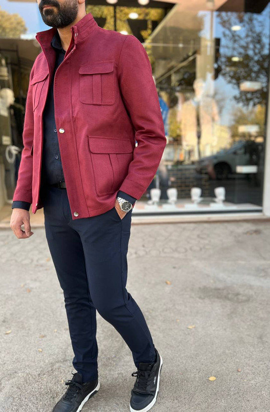کت مردانه مخملی با یقه ایستاده و چهار جیب در فروشگاه پوشاک