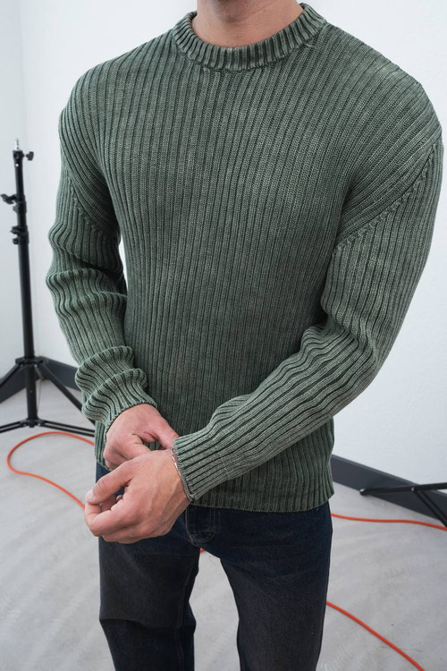 پلیور بافت مردانه یقهگرد ترک کشسان با بافت راهراه