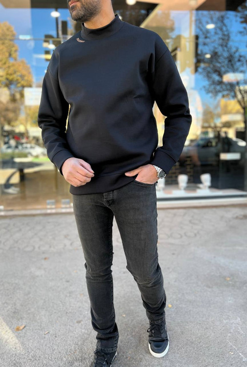 جلوی سویشرت مشکی مردانه با یقه 3 سانت و نوشته FEARLESS