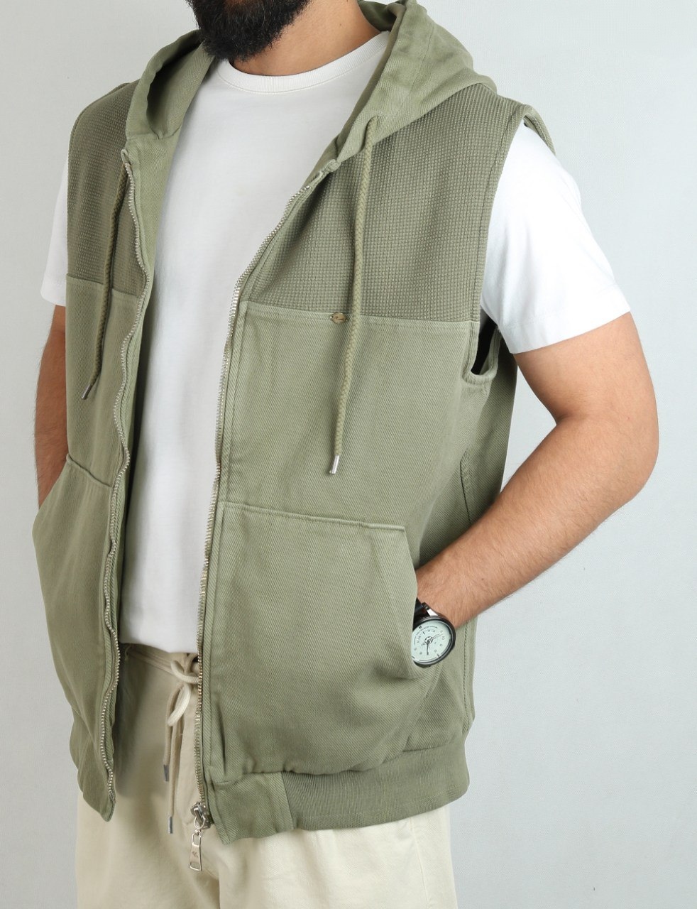 ژیله کتان مردانه پاییزی کلاه‌دار با زیپ کامل – مناسب فصل پاییز