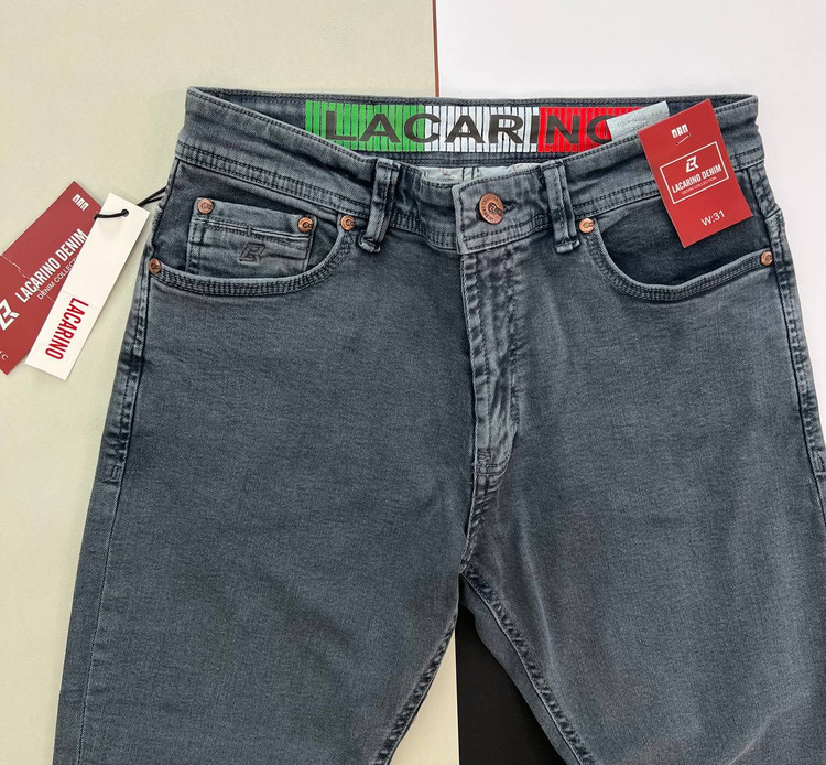 شلوار جین مردانه لاکارینو مدل Mini رنگ طوسی با پارچه دنیم کشی