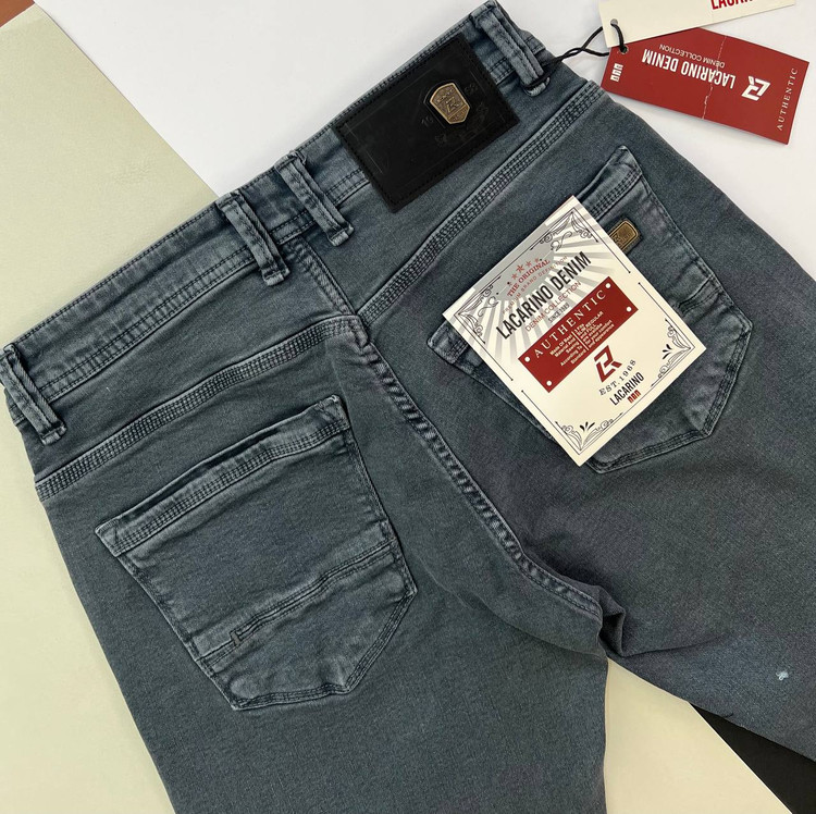 شلوار جین مردانه لاکارینو مدل Mini رنگ طوسی با پارچه دنیم کشی