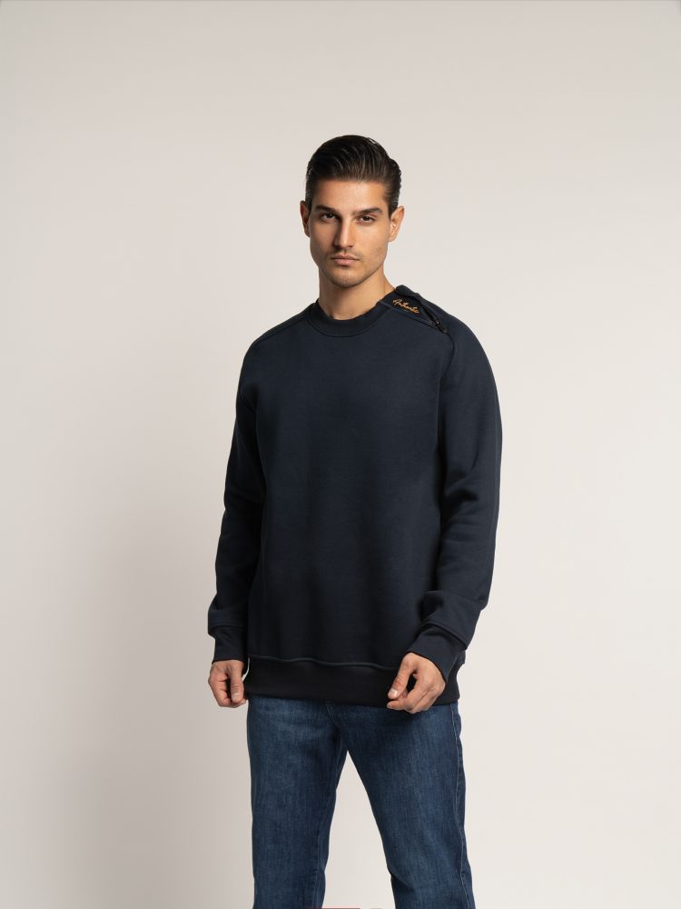 سویشرت مردانه سرمه‌ای داخل پنبه با زیپ سرشانه و دوخت باکیفیت