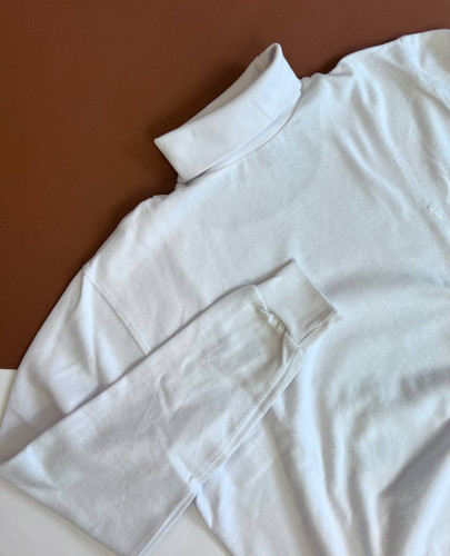 بلوز مردانه سفید یقه اسکی بافت سلانیک