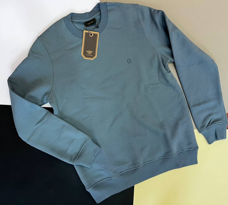 دورس مردانه سهنخ آبی طوسی یقه گرد داخل پنبهای ساده