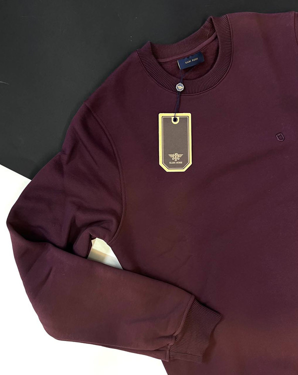 دورس مردانه سهنخ عنابی تیره یقه گرد داخل پنبهای ساده