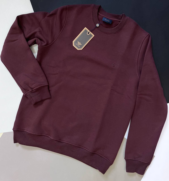 دورس مردانه سهنخ عنابی تیره یقه گرد داخل پنبهای ساده