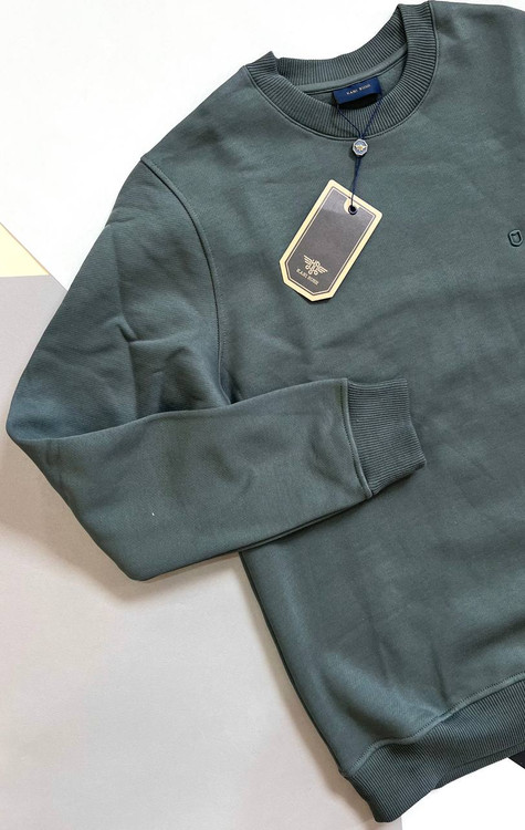 دورس مردانه سهنخ سبز طوسی یقه گرد داخل پنبهای ساده