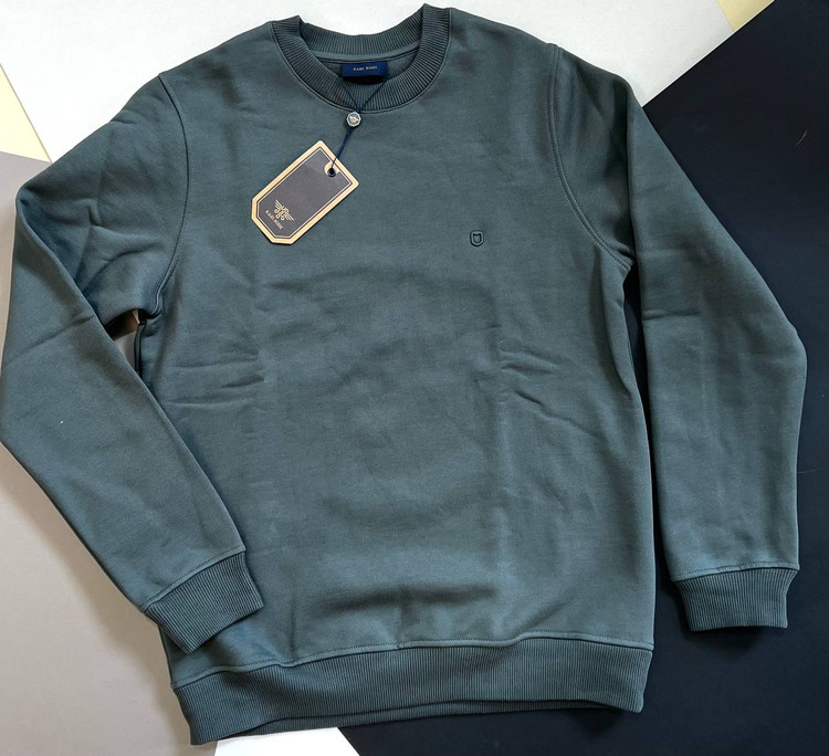 دورس مردانه سهنخ سبز طوسی یقه گرد داخل پنبهای ساده