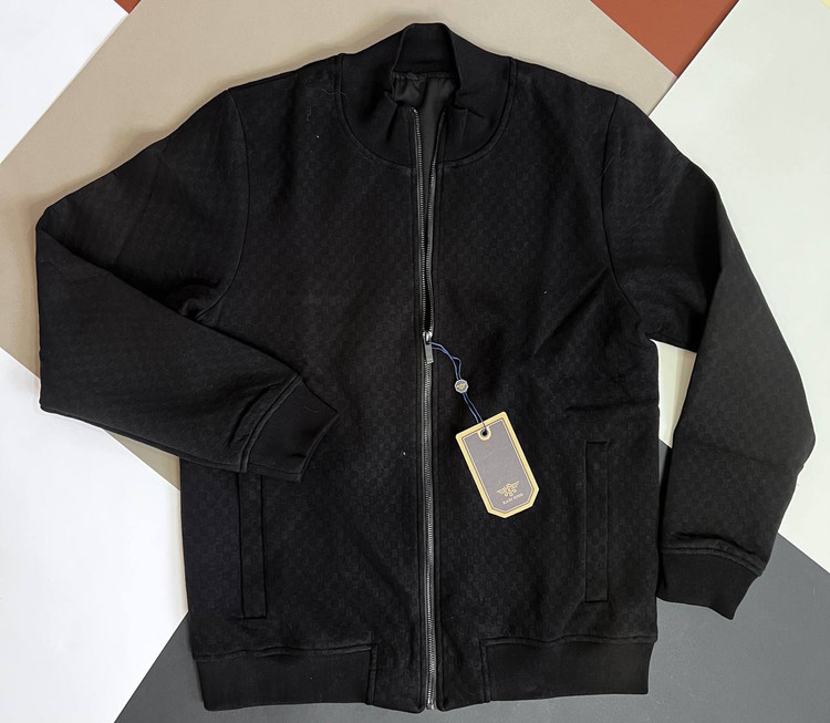 سویشرت مردانه ژاکارد مشکی زیپدار یقه ایستاده آسترکشی