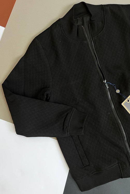 سویشرت مردانه ژاکارد مشکی زیپدار یقه ایستاده آسترکشی