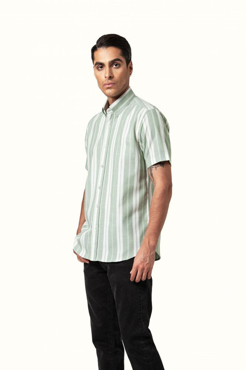 پیراهن مردانه پنبهای آستین کوتاه راهراه