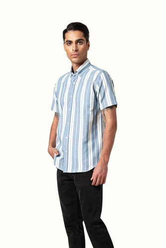 پیراهن مردانه پنبهای آستین کوتاه راهراه