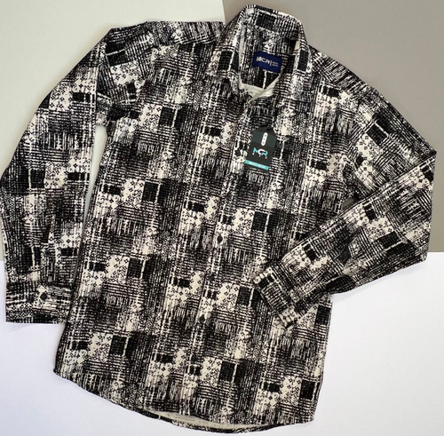 پیراهن مردانه طرحدار مشکی سفید جنس پنبه ضخیم مناسب استفاده روزمره