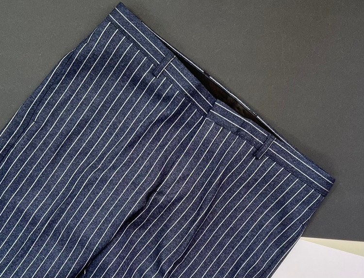 شلوار مردانه اسکینی فاستونی راهراه آبی نفتی با طراحی رسمی و رنگ خاص