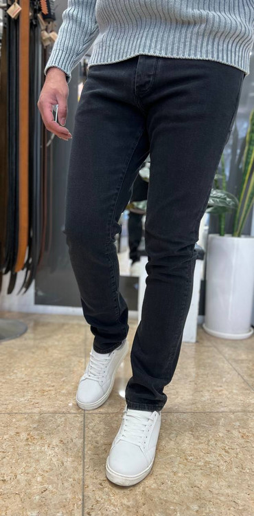 خرید شلوار جین مردانه ذغالی تیره مدل راسته mini کشی با دوخت مقاوم