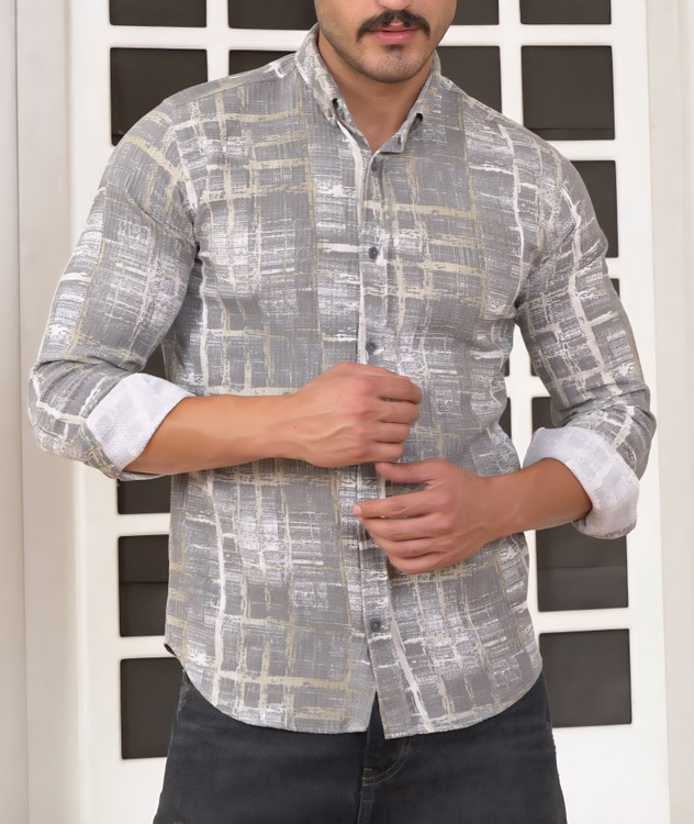 خرید پیراهن مردانه طرحدار نخ پنبهای کشی مدل اسلیم فیت