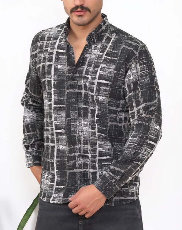 خرید پیراهن مردانه طرحدار نخ پنبهای کشی مدل اسلیم فیت