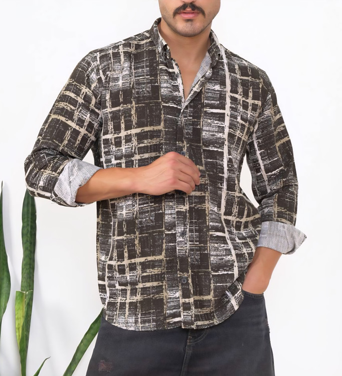 خرید پیراهن مردانه طرحدار نخ پنبهای کشی مدل اسلیم فیت