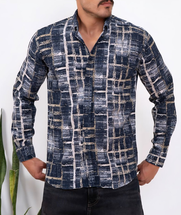 خرید پیراهن مردانه طرحدار نخ پنبهای کشی مدل اسلیم فیت