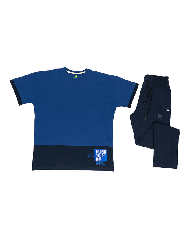 ست تیشرت لانگ و شلوار آزاد مردانه، لباس راحتی قواره بزرگ مردانه، ست تیشرت تمام پنبه و شلوار گلکسی سرمهای