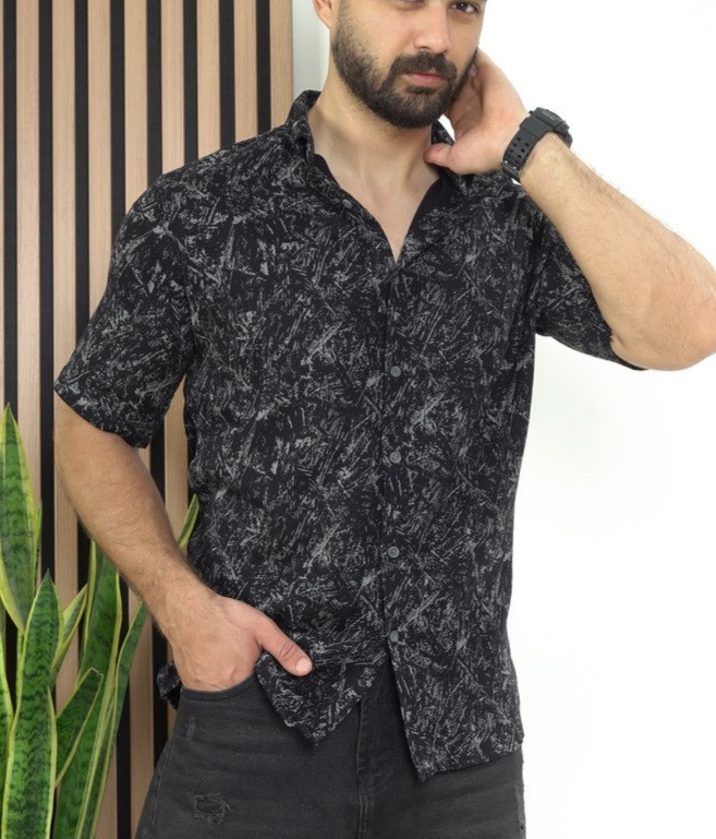 پیراهن مردانه طرح هاشوری رنگ مشکی بدون جیب