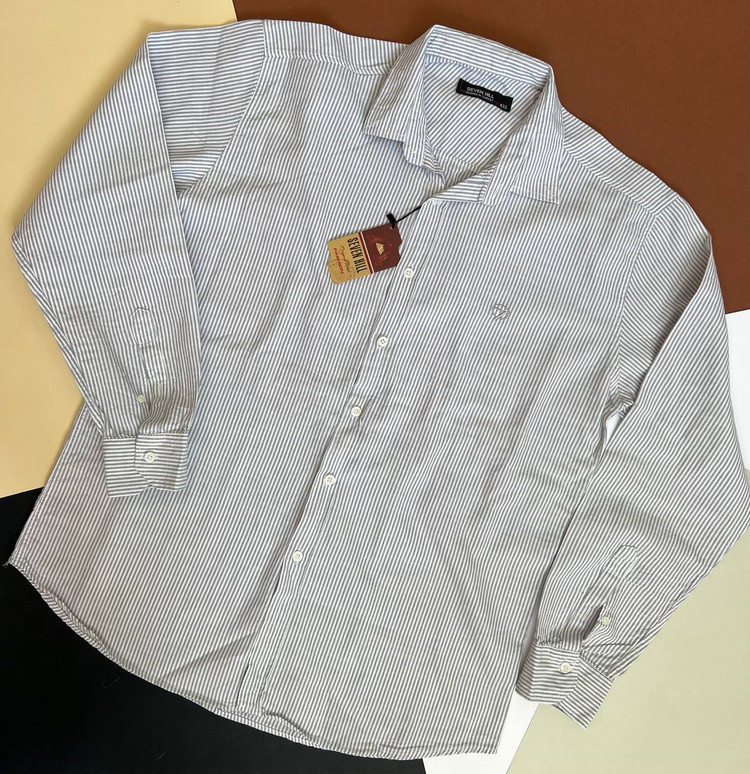 پیراهن مردانه راهراه ریز بافت اسلاب آستینبلند، مناسب استایل روزمره